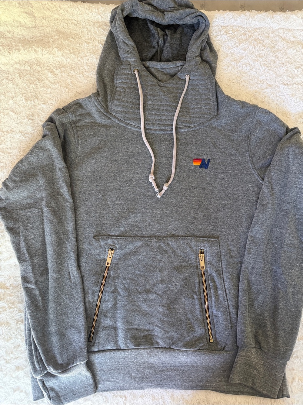 Aviator Nation Ninja Grey Hooded Sweatshirt with Multicolor Logo